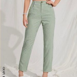green gingham pants
